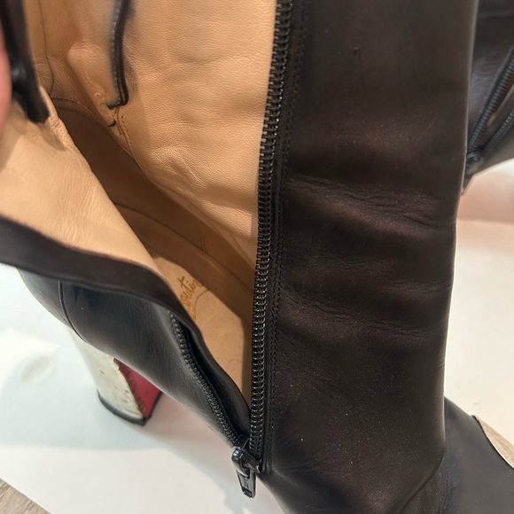 Christian Louboutin Black Leather Ankle Boots with Silver Cap Toe & Heel - Picture 9 of 16